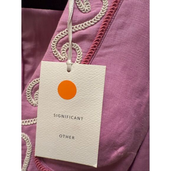 Significant Other Nara Linen Crop Top- Taffy Pink Embroidered detail Size 4 NWT - Picture 7 of 7